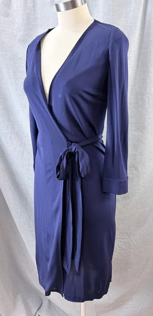 Diane von Furstenberg Navy Julian Wrap Dress 2 Long‎ Sleeve Office Classic DVF thumbnail 1