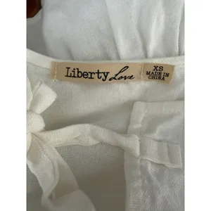 Liberty Love White Linen‎ Blend Tie Front Puff Sleeve Peplum Top XS thumbnail 6