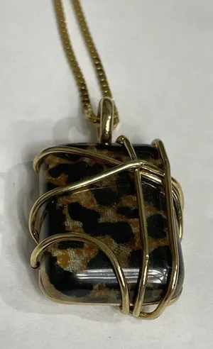 MONET Pendant Necklace Signed Black & Gold Leopard Pendant 30” thumbnail 1