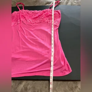 Y2K Hot Pink Slip Cami Tank Top Lace Adjustable Straps Women’s Sz L Vintage EUC thumbnail 6