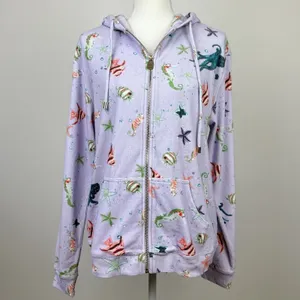 Hill House Allie Zip Up Hoodie Sweatshirt Sea Creatures Terry Purple Small NWT thumbnail 2