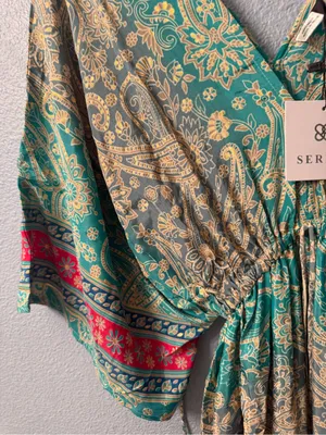 Bohemian Teal Paisley Maxi Dress with Tie Waist nwt thumbnail 5