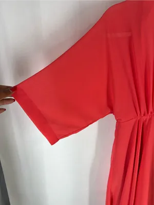 Coral Pink Chiffon Deep V Back‎ Fit & Flare Dress Women’s Size 4 26” Waist thumbnail 3