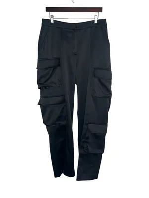 House of CB Black Satin Cargo Daria Straight Leg Trouser Pants Size Large Tall thumbnail 2