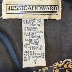 Vintage Jessica Howard Mock 2 Piece Maxi Dress‎ Metallic Brocade Black Gold 10 thumbnail 2