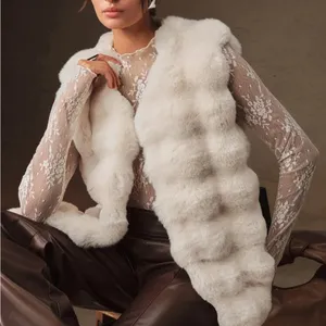 Elegant New off White Faux Fur vest Women thumbnail 1