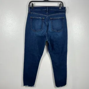 LOFT‎ High Rise Mom Jeans Frayed Hem Dark Wash Denim Comfort Stretch Size10 thumbnail 4