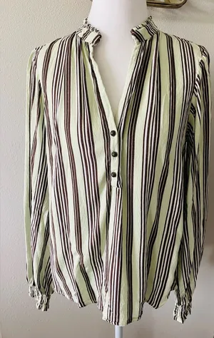 Maeve by Anthropologie Mint Green Striped Long Sleeve Boho Blouse thumbnail 1