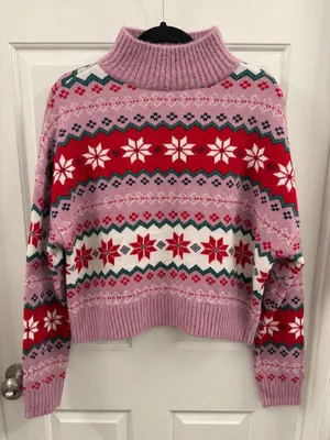 Women’s XL Pink Christmas Sweater Snowflake design Fuzzy Knit Holiday nwt thumbnail 1