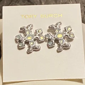 Tory Burch Roxanne Jeweled Stud earrings. New. Faceted crystals & cabochon thumbnail 2
