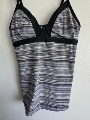 Athleta Black and Gray Striped Tankini Swim Top XS thumbnail 7