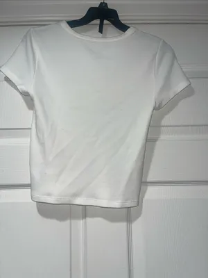 American Eagle Outfitters White Ribbed Short-Sleeve Tee thumbnail 2