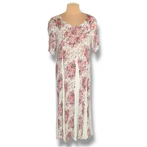 Vintage Floral Rayon Maxi Dress‎ Cream Pink Cottagecore Romantic Boho Medium thumbnail 2