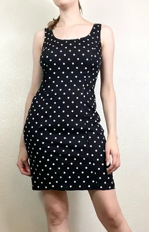 Vintage Black & White Polka Dot Sleeveless Mini Dress thumbnail 1