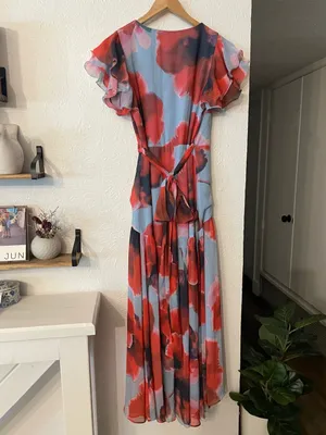 Hutch Zola Maxi Wrap Dress High-Low Floral Blue Red Small Medium thumbnail 5