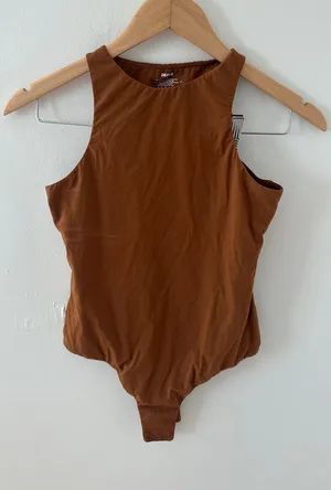 SKIMS Essential High Neck Bodysuit Brown Ochre Sleeveless Size M thumbnail 1