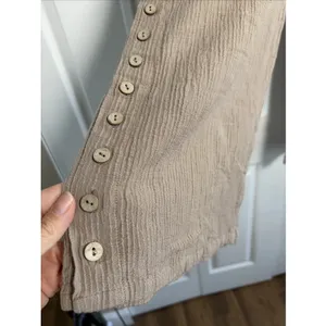 Soft Surroundings Wide Leg Pants Womens Size L Tan Gauze Button Hem Coastal thumbnail 3