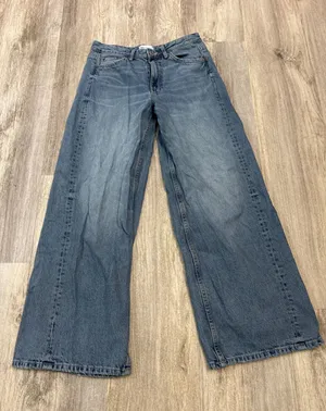 Zara Womens Wide Leg High Rise Jeans Medium Blue Cotton Denim Size 6 thumbnail 1
