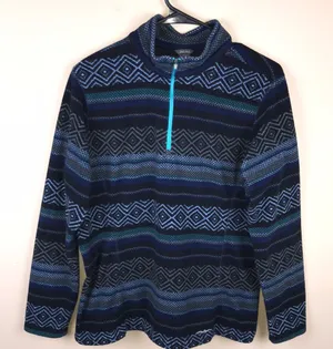 Women’s Fleece Striped Patterned Quarter Zip-Up Sweatshirt thumbnail 1