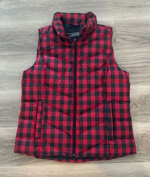 Lands’ End red/black buffalo plaid goose down women’s puffer vest size M(8-10) thumbnail 1