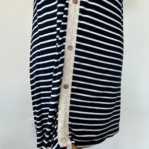 Exist Navy Blue & White Short Sleeve Striped Crochet Accent Button Back T-Shirt Dress thumbnail 4