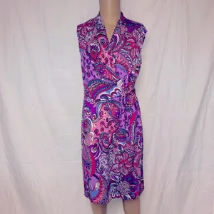 Karin Stevens Paisley Print Dress With Belt Size 10 thumbnail 2