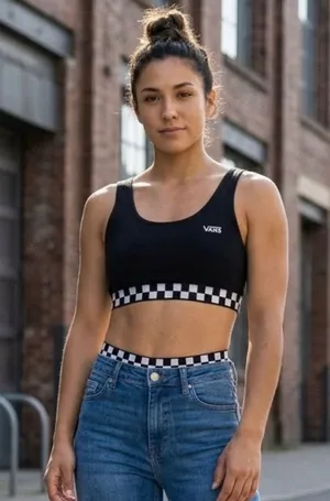 Women's Vans Black & White Checkered Sports Bra S thumbnail 1