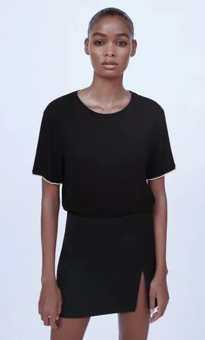 NWT Black Soft-Touch Top W Embellished Trim thumbnail 1
