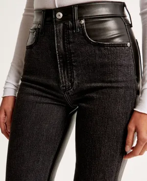 Abercrombie Mixed Fabric Ultra High Rise Ankle Straight Jean thumbnail 1