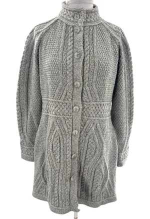 Aran crafts merino wool Long Button‎ Cable gray sz M Size M thumbnail 1