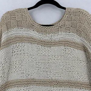 Handmade Crochet Knit Sweater Women Ivory Beige Balloon Sleeve Boho Coastal Chic thumbnail 5