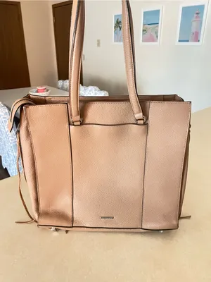 Rebecca Minkoff Side Zip Regan Leather Tote Bag Purse Tan thumbnail 2