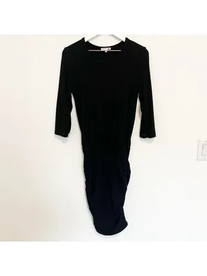 Sundry Ruched Blouson Dress‎ Size XS Black Gold Thread Stretch Knit Mini Capsule thumbnail 4