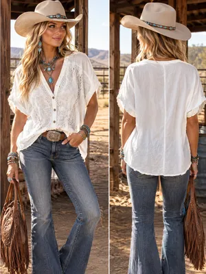 BY TOGETHER | Embroidered Boho Western Top S boho Nashville Texas rodeo thumbnail 2