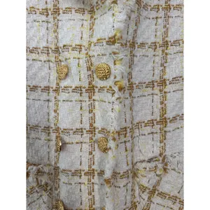 Zara Women Cream Yellow‎ Plaid Tweed Double Breasted Dress Gold Buttons Small thumbnail 7