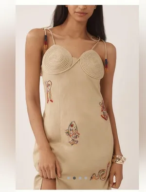 New with tags Farm Rio x Anthropologie embroidered linen dress XS thumbnail 2