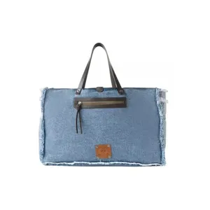 NWT Boho Patchwork Frayed Denim Western Shoulder Tote Bag Blue thumbnail 3