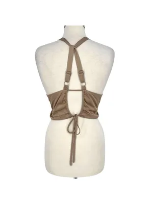 ASTR The Label Clubwear Festival Boho Strappy Halter Crop Top Beige Size Large thumbnail 7