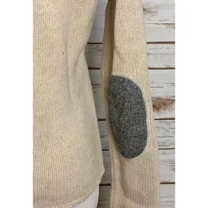 J.Crew classic cream lambswool long sleeve w/ elbow patch V-neck sweater Medium thumbnail 4