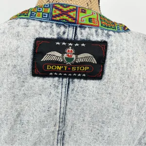 Don't Stop Denim Vest Womens M Blue Acid Wash Southwestern Boho Vtg 90s Artsy‎ thumbnail 2