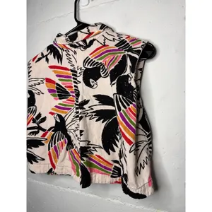 Farm Rio Womens Linen Sleeveless Blouse Button Down Cropped Size Medium Birds thumbnail 6