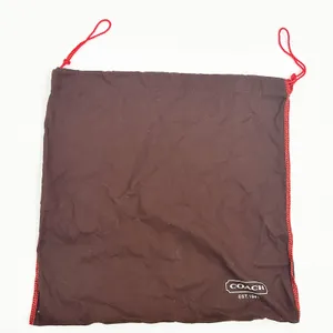 COACH Brown Drawstring Purse‎ Handbag Dust Bag Pouch Red Trim 13" H x 13.5" W thumbnail 1