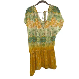 Free People Boho Tunic Top Open‎ Back Tie Floral Sheer Festival Peplum Beaded thumbnail 3