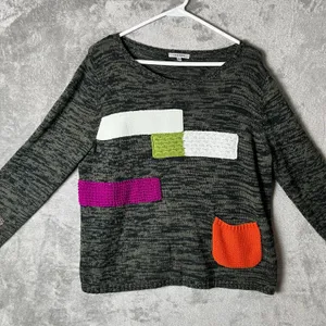 Lisa Todd Mixed Patchwork Knit Sweater Artsy Eclectic Boho Small Cotton Cashmere thumbnail 3