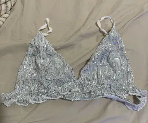 Shimmer in style with this sequin embellished silver bralette. Perfect for adding a touch of sparkle to your intimate collection. I WILL BUNDLE ON BRALETTES thumbnail 1