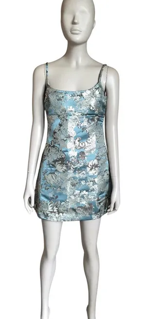 Urban Outfitters Blue and Silver Patterned Dress thumbnail 1