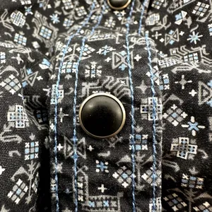 Panhandle Rough Stock Bluse Cape Coral Button Down Pearl Snap Geometric Blue S thumbnail 3