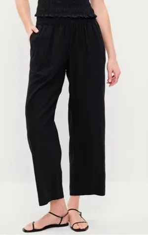 Old Navy High Rise Linen Blend Black Straight Leg thumbnail 1