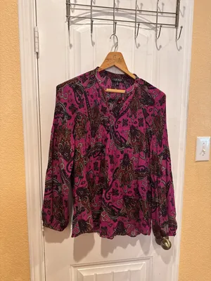 LAUREN Ralph Lauren Black Label Purple Paisley Pleated Georgette Blouse Size M thumbnail 5