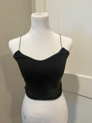 Free People Intimately Metallic Shimmer Cropped Tank Top Black M/L thumbnail 1